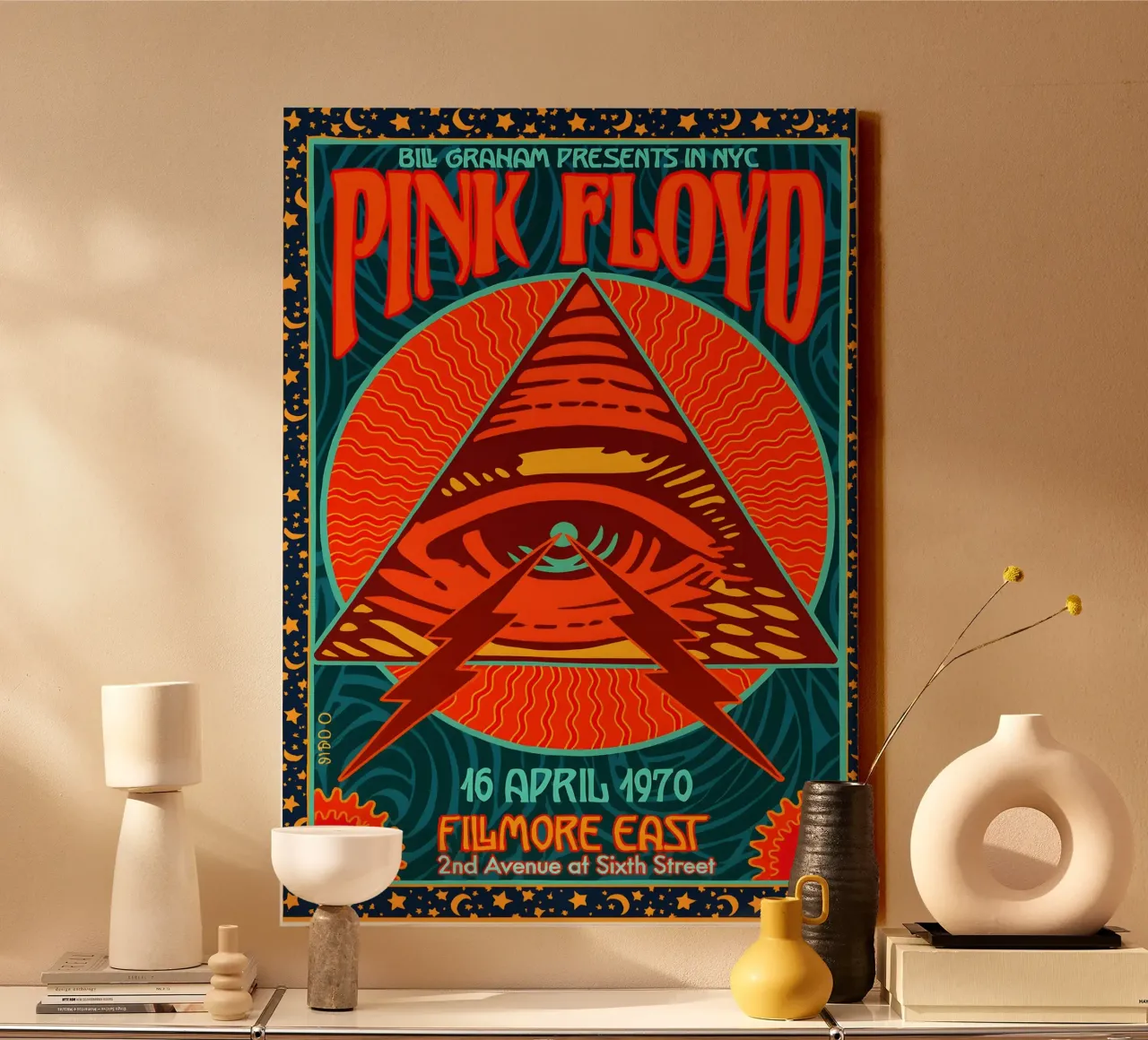 PINK FLOYD AT THE FILLMORE EAST 1970 canvas met Baklijst van DGUnder