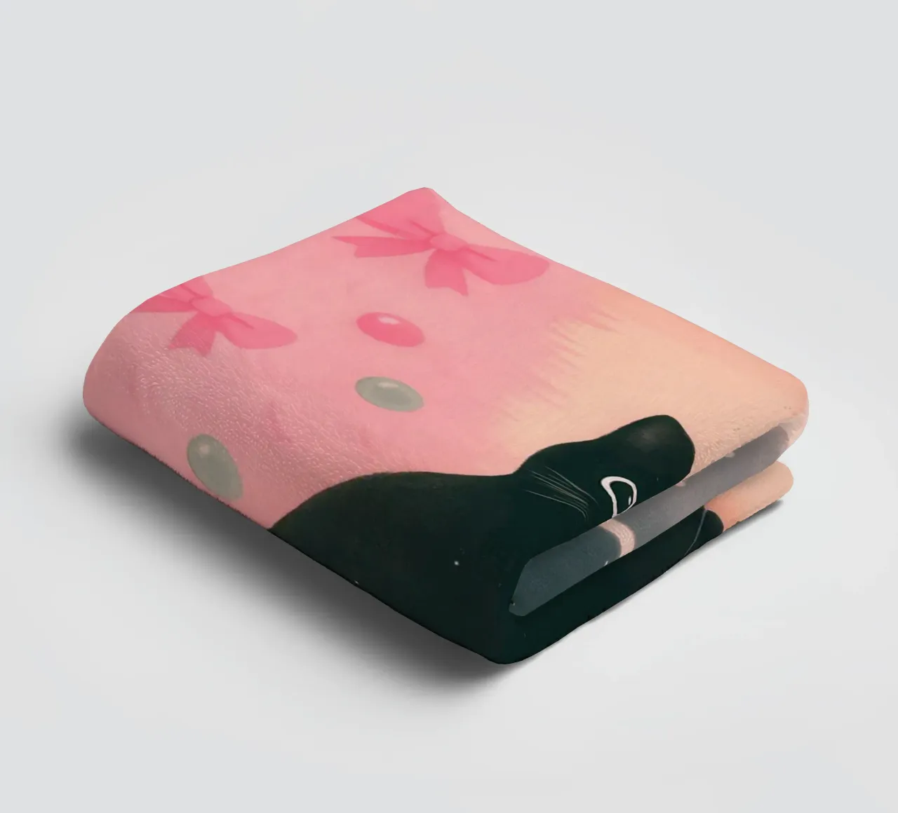 Zwarte kat en roze kerst kawaii gezellig kersttafereel badhanddoek van Gentle Echoes Art