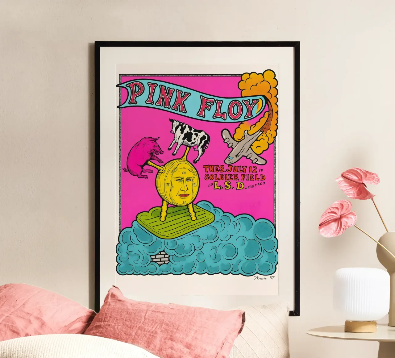 Pink Floyd Poster July 12 1994 Soldier Field Chicago David poster con telaio in alluminio da DGUnder