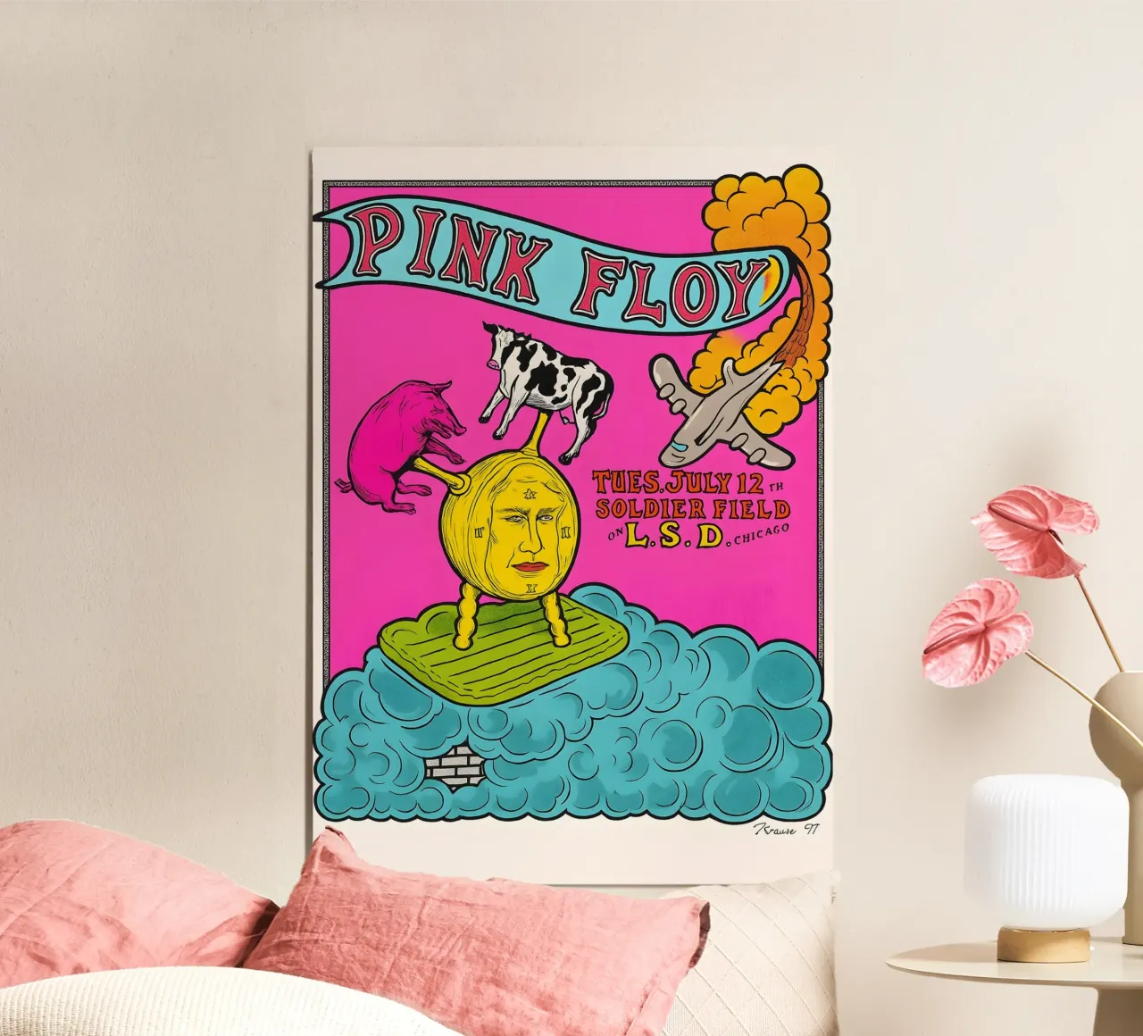 Pink Floyd Poster July 12 1994 Soldier Field Chicago David poster con telaio in alluminio da DGUnder