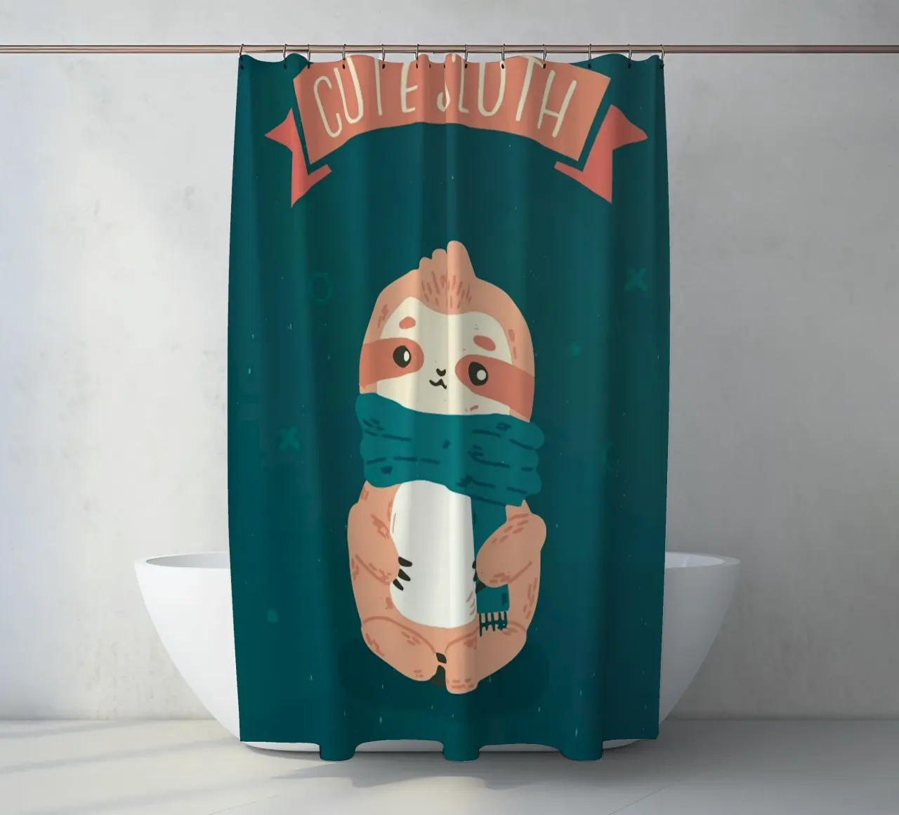 Poster di un simpatico bradipo con sciarpa tenda da doccia da Sebastian shop