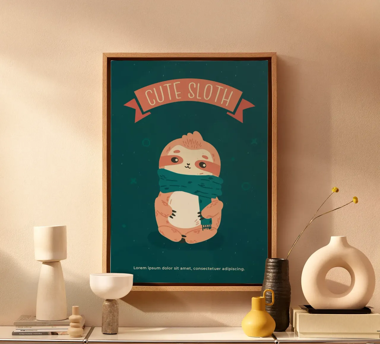 Poster di un simpatico bradipo con sciarpa tela da Sebastian shop
