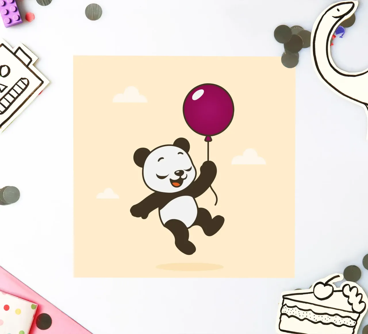 Allegro panda con palloncino adesivo da namosh