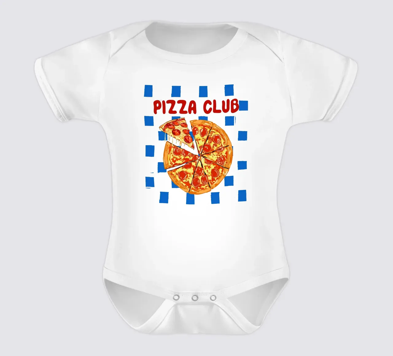 Pizza Club - Retro Cheesy Pepperoni Art short-sleeve baby romper by EDMPROJECT