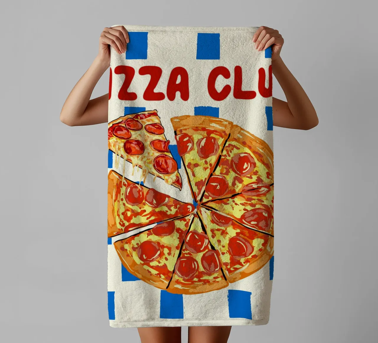 Pizza Club - Retro Cheesy Pepperoni Art towel by EDMPROJECT
