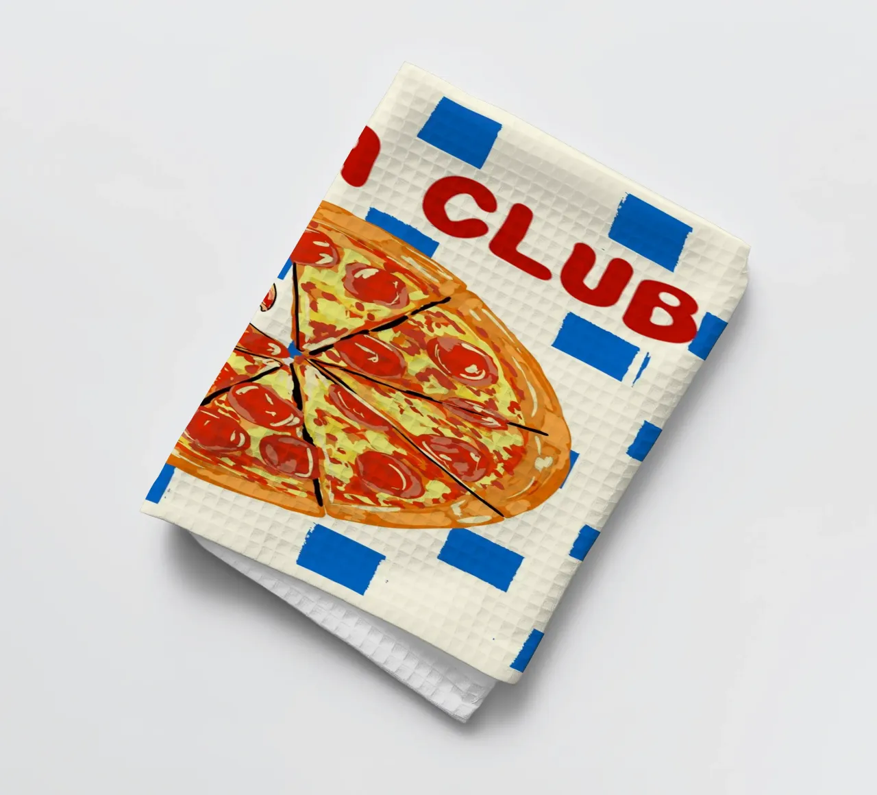 Pizza Club - Retro Cheesy Pepperoni Art tea towel by EDMPROJECT