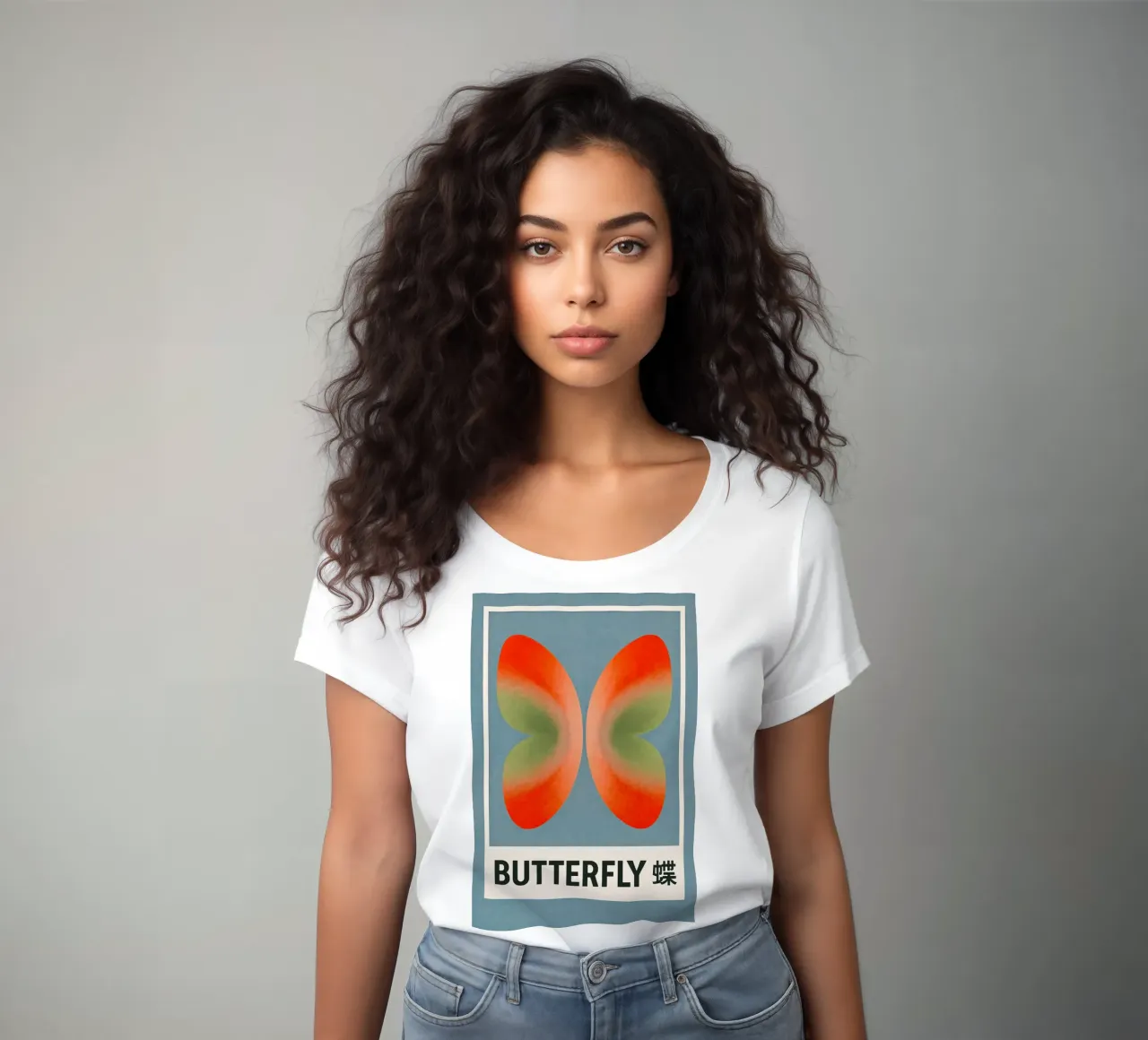 Modern Butterfly Print – Orange Green Gradient Wings women's fitted t-shirt by SMPLE