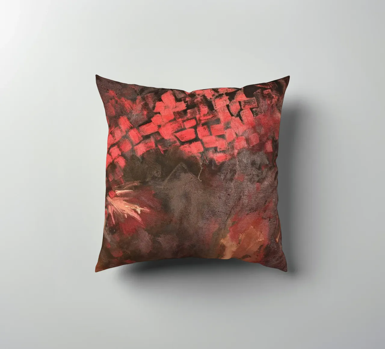 Tela ad olio astratta Explosive Red Mid cuscino da Collins Shop
