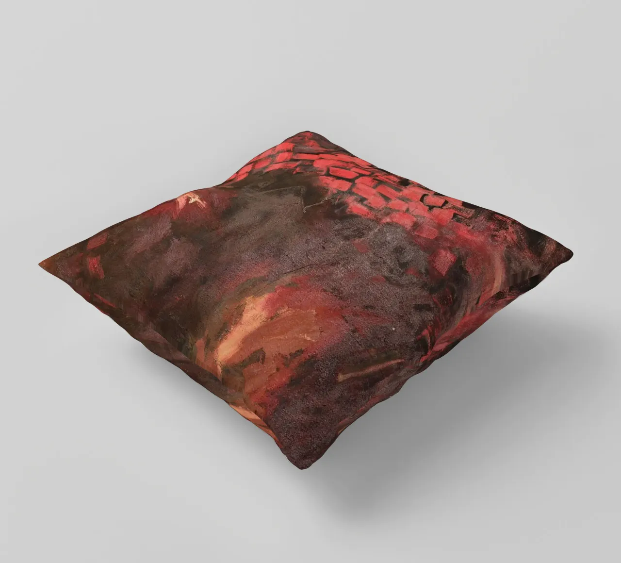 Tela ad olio astratta Explosive Red Mid cuscino da Collins Shop