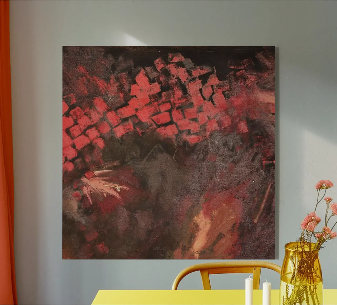 Abstract Olieverf Canvas Explosief Rood Mid acryl van Collins Shop