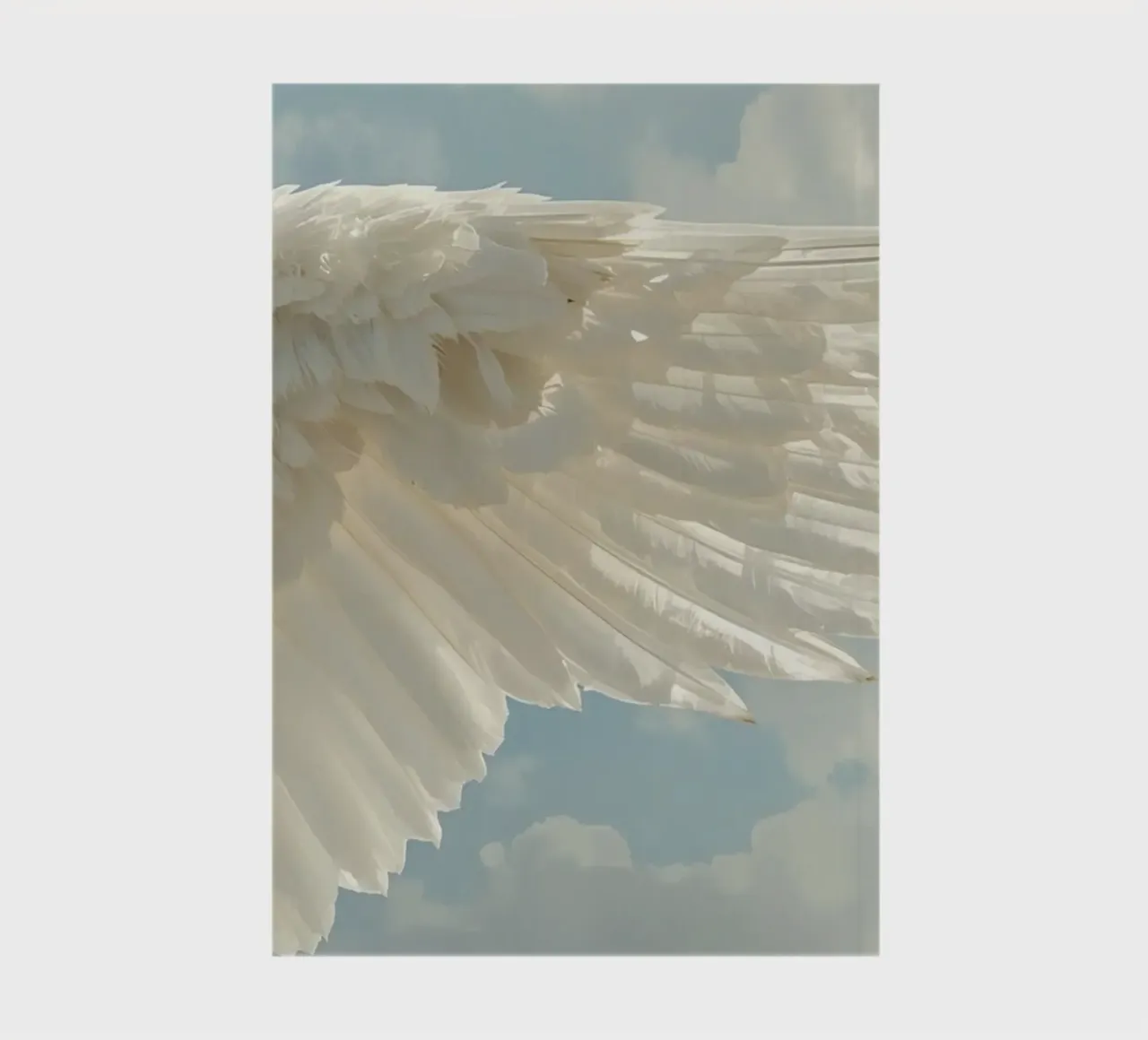 white bird wing against cloudy sky showing delicate feathers notebook by DesignDoodle