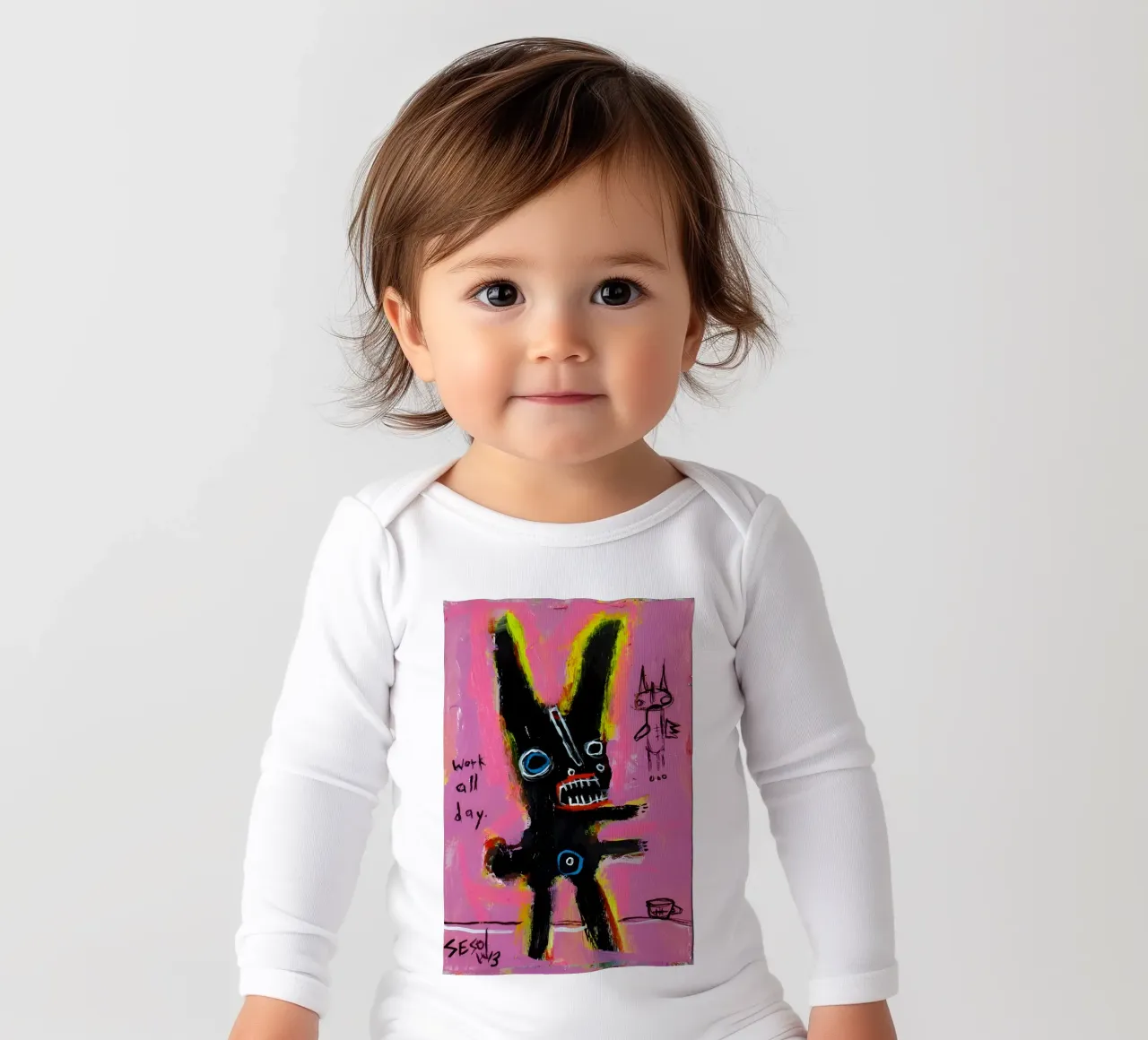 michel basquiat - abstract long-sleeve baby romper by Tara Bergener