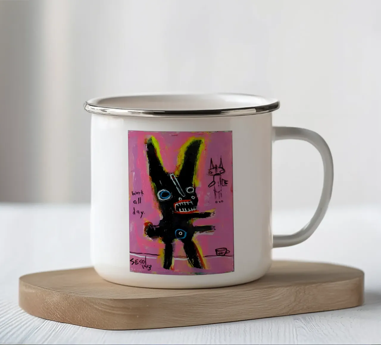 michel basquiat - abstract tazza in smalto da Tara Bergener