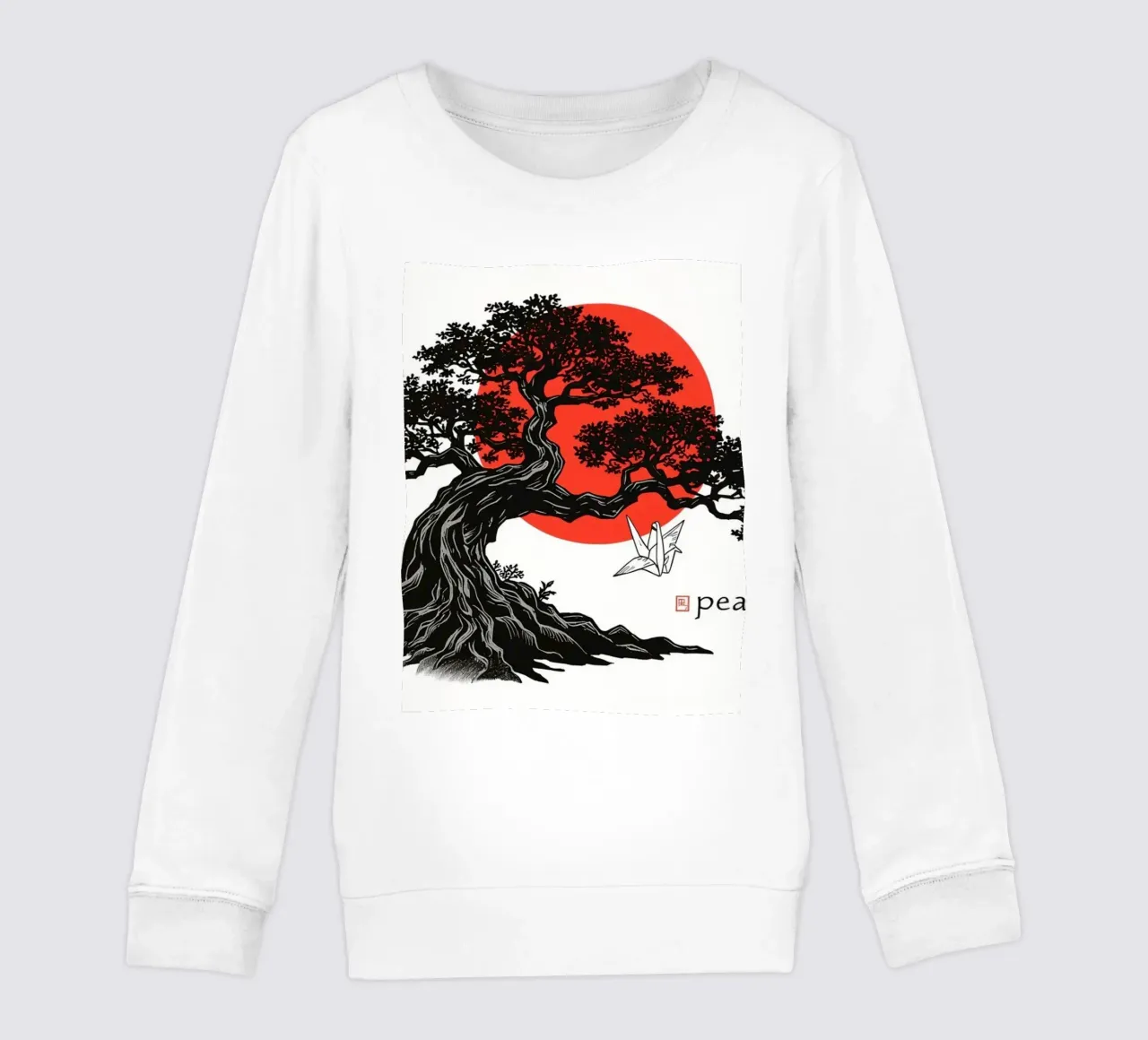 Rappresentazione artistica di un bonsai sotto un sole rosso felpa bambino da DesignDoodle