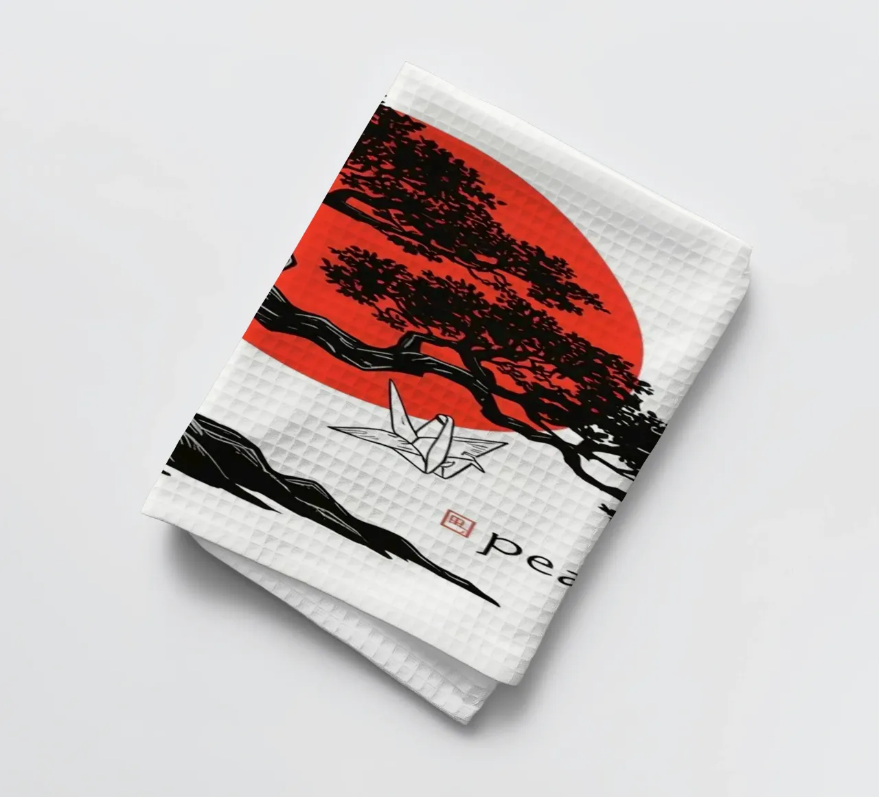 Rappresentazione artistica di un bonsai sotto un sole rosso canovaccio da cucina da DesignDoodle