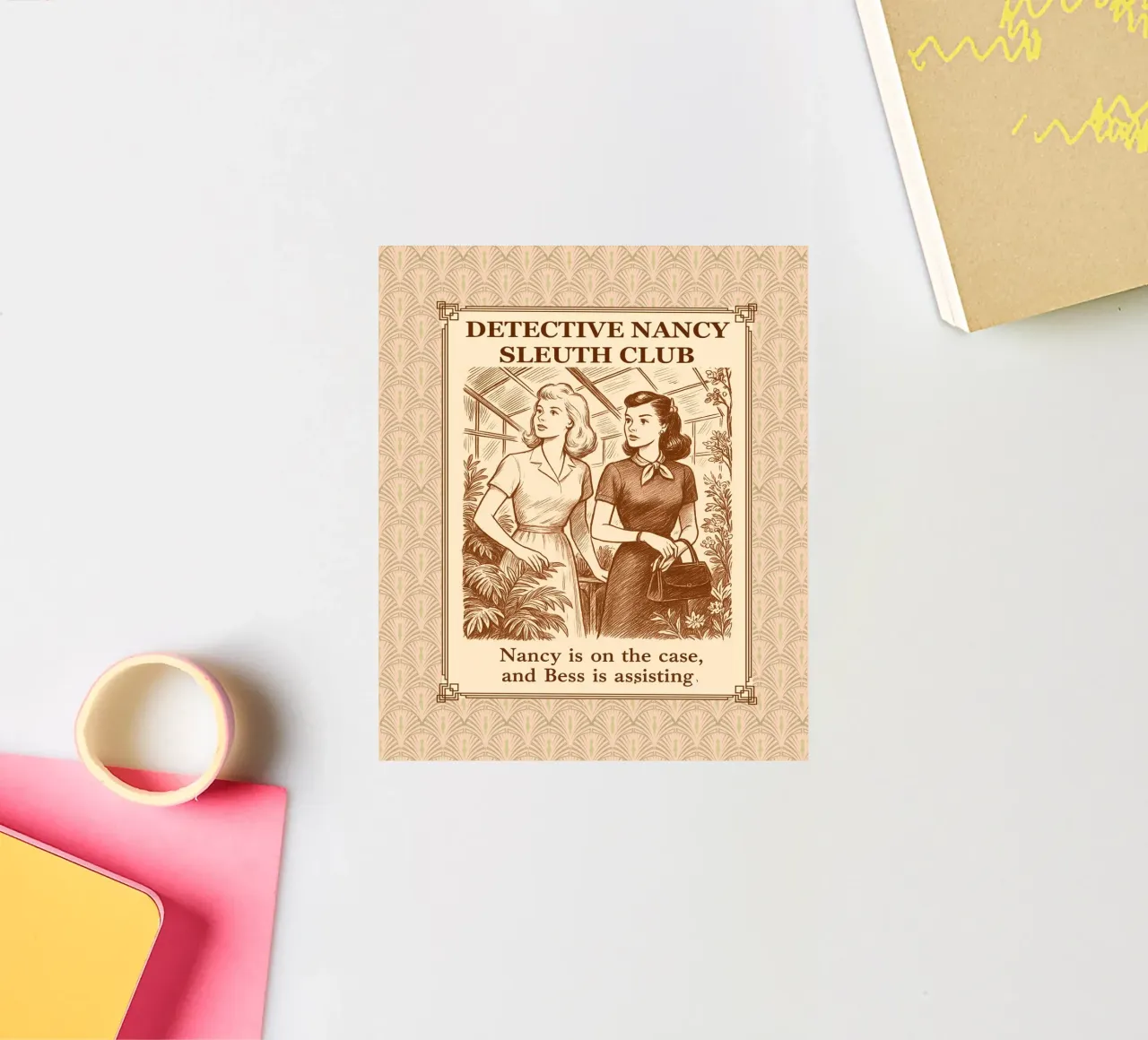 Detective Nancy Sleuth Club, vintage illustration sticker by Taika Tori Art