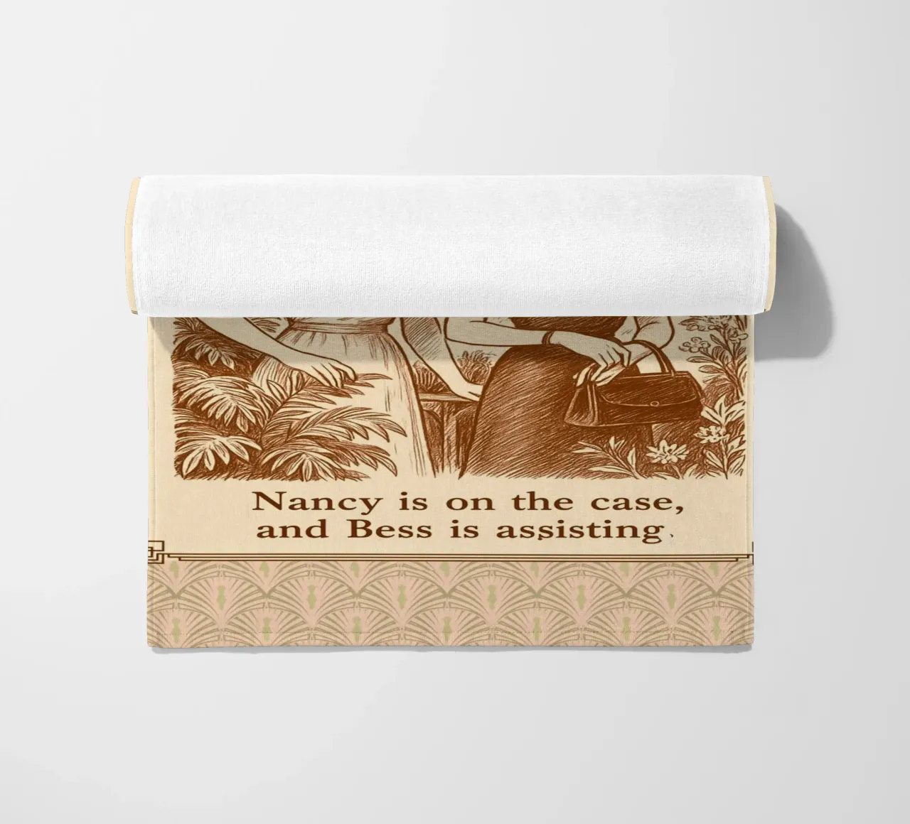 Detective Nancy Sleuth Club, vintage illustration beach towel by Taika Tori Art