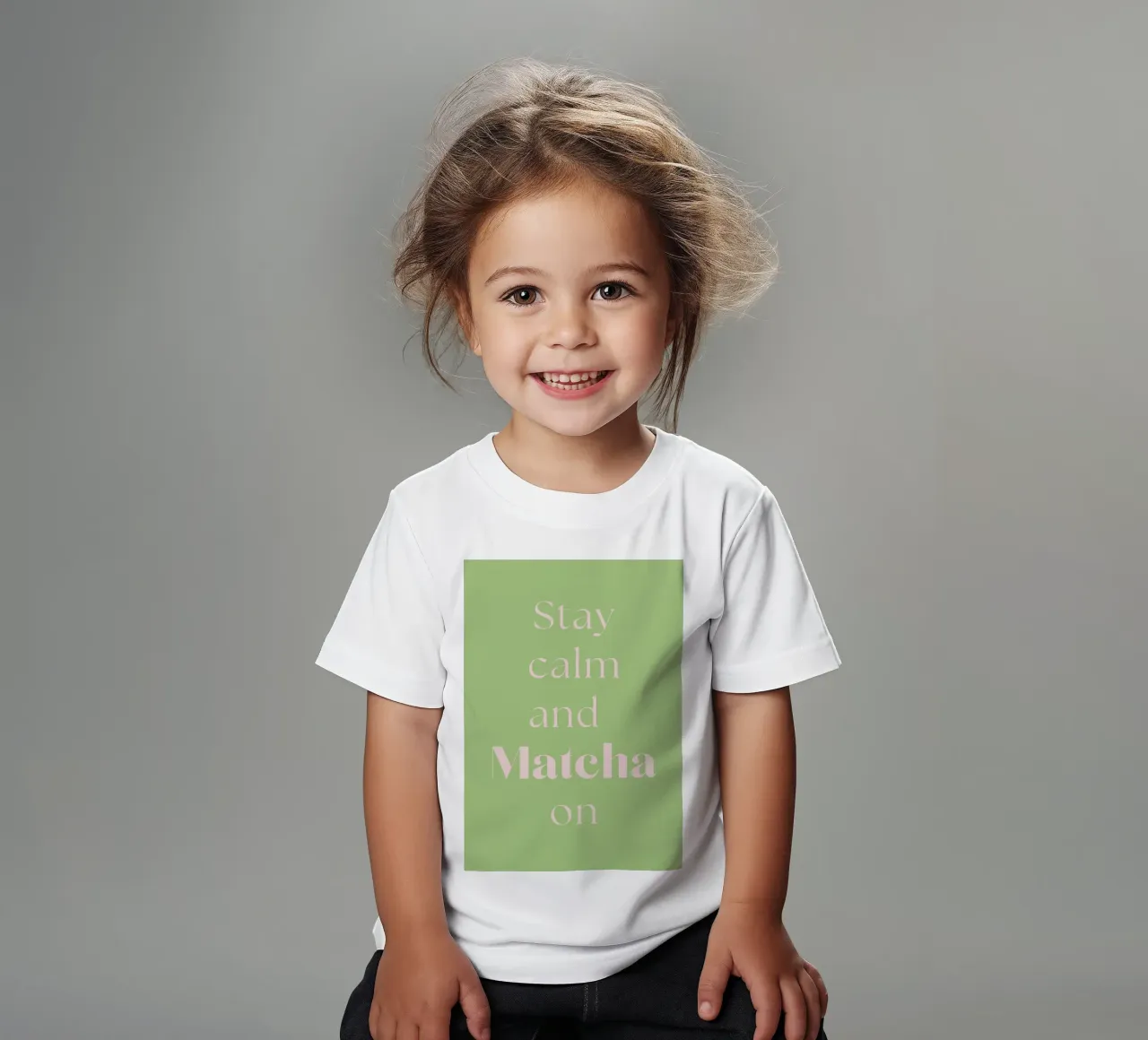 Stay calm and matcha on kids t-shirt by Quirk & Quote