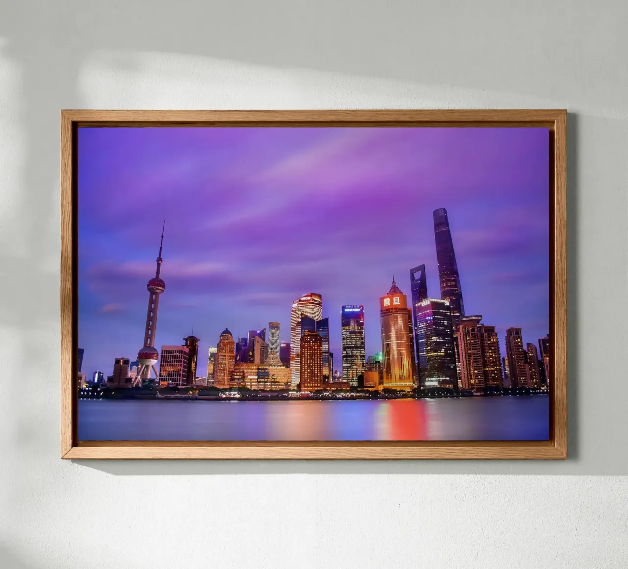 Pudong Skyline in der Abenddämmerung, Shanghai, China Leinwand von Wanderlust Vibes