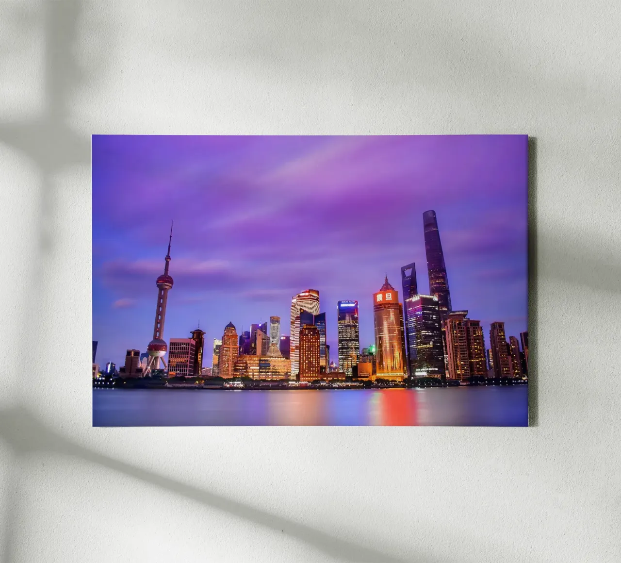 Pudong Skyline in der Abenddämmerung, Shanghai, China Leinwand von Wanderlust Vibes