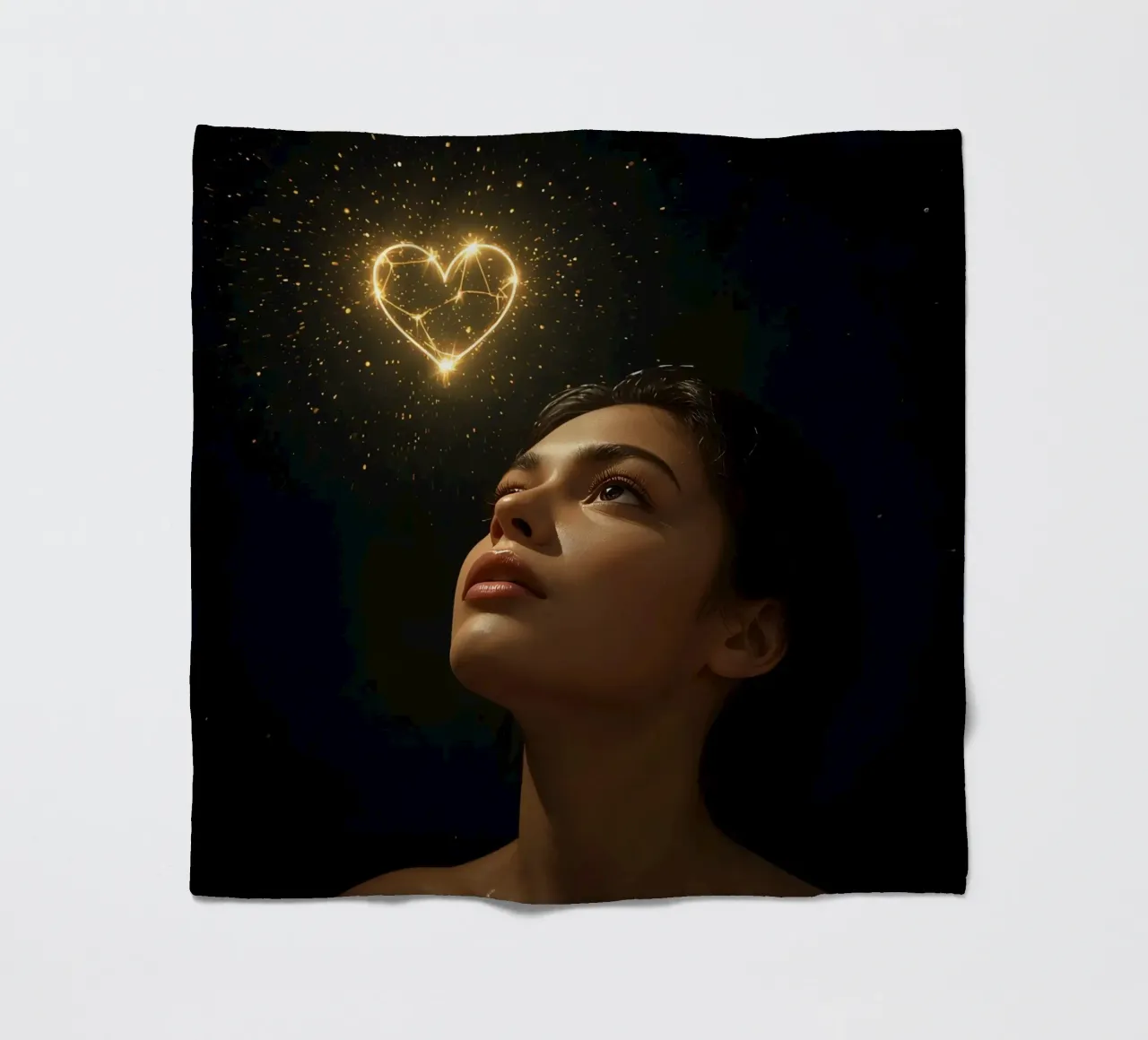 Frau, die nach oben blickt, während sie von funkelnden Lichtern umgeben ist Fleecedecke von DesignDoodle