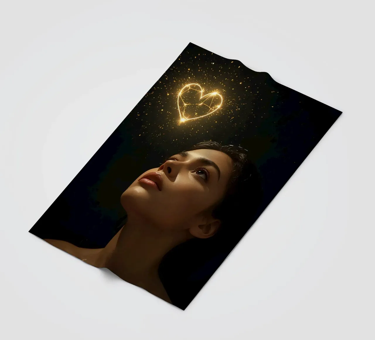 Frau, die nach oben blickt, während sie von funkelnden Lichtern umgeben ist Fleecedecke von DesignDoodle