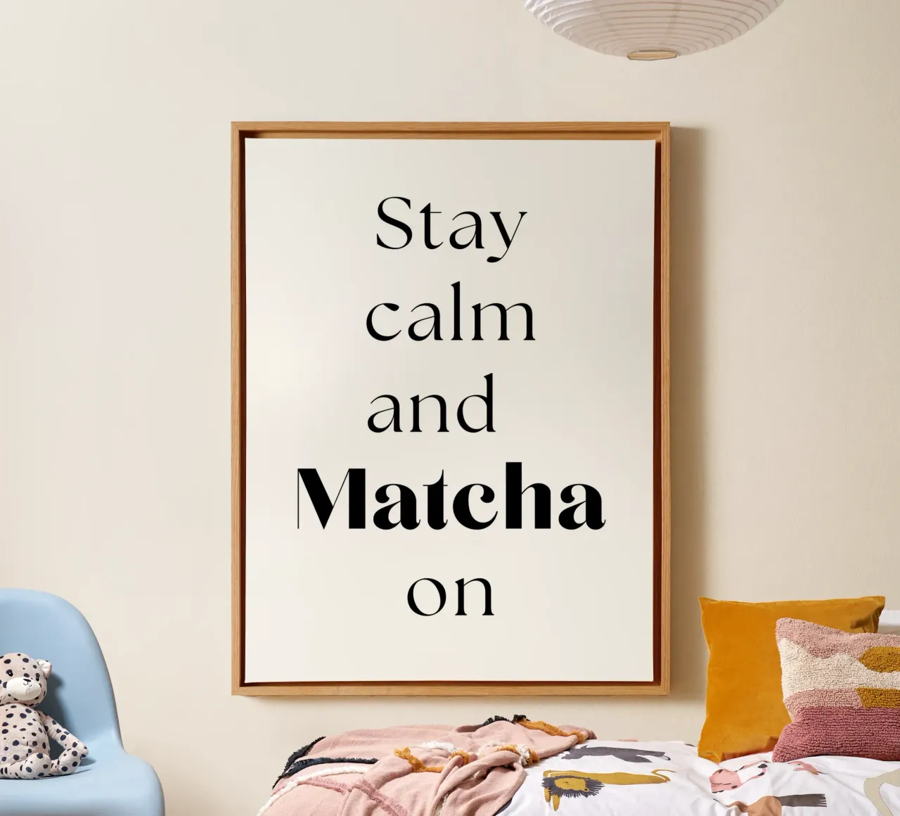 Stay calm and matcha on canvas by Quirk & Quote