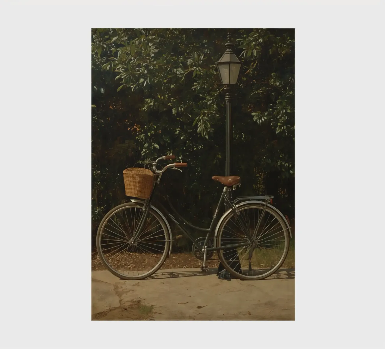 Classic bicycle parked by a lamp post in a lush outdoor notebook by DesignDoodle