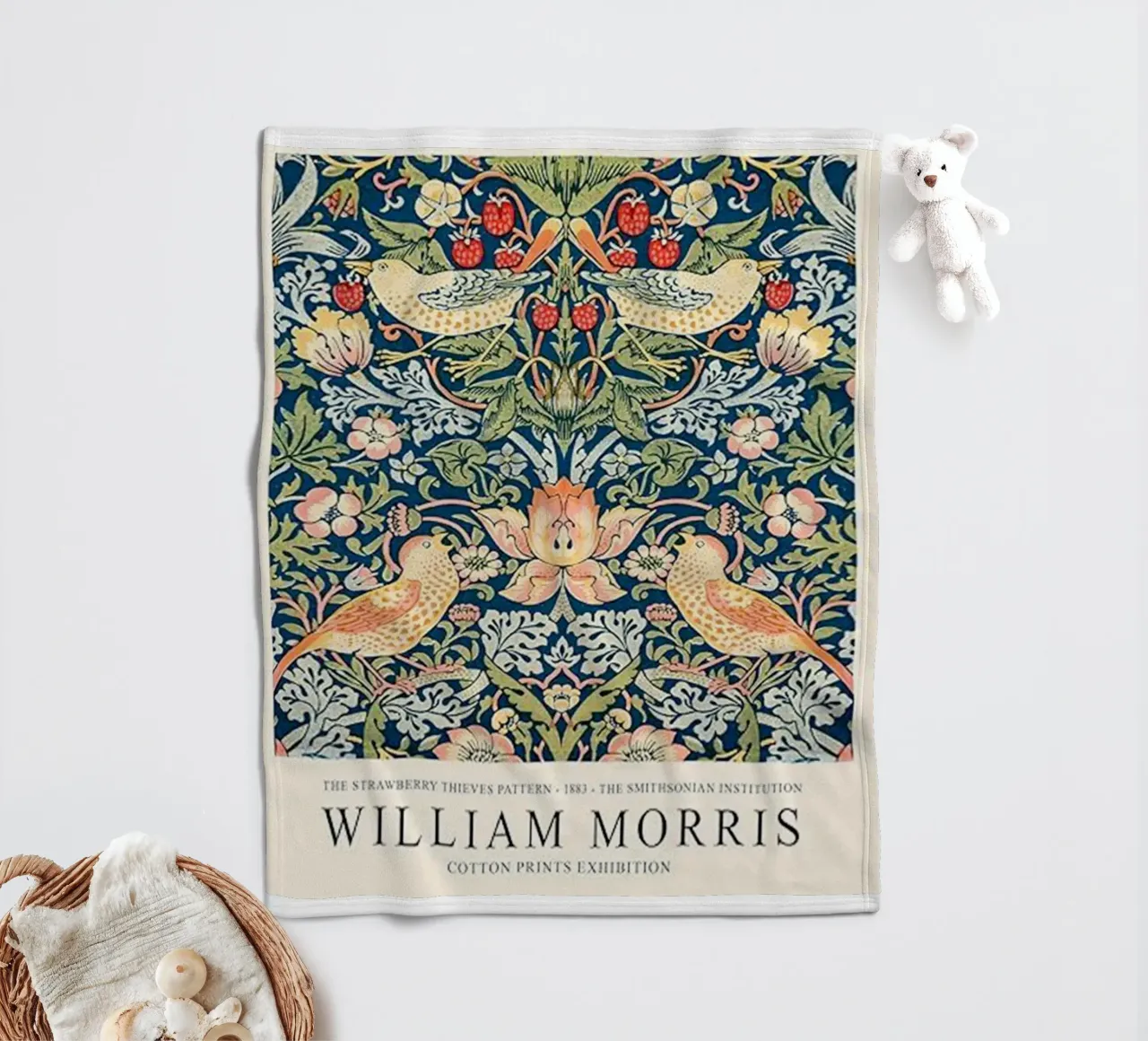 birds perched on the strawberry tree fleece blanket by Ropech Shop
