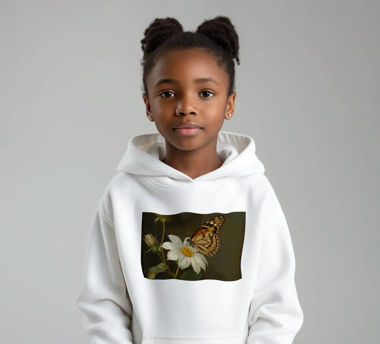 Farfalla che si posa su un fiore bianco con foglie verdi felpa bambino con cappuccio da DesignDoodle