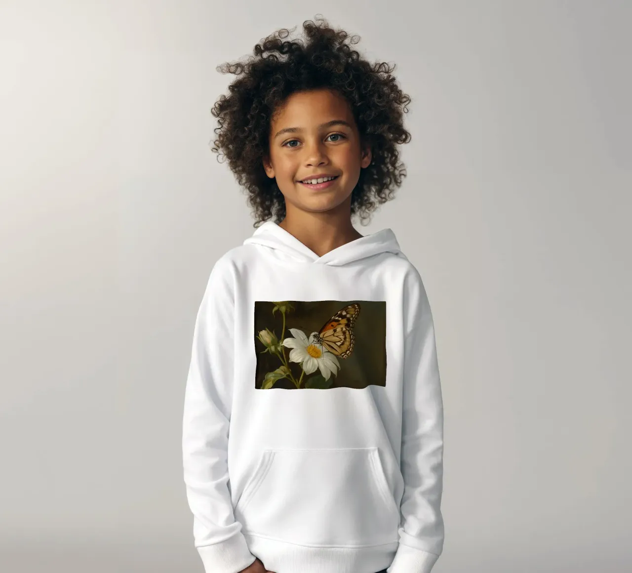 Farfalla che si posa su un fiore bianco con foglie verdi felpa bambino con cappuccio da DesignDoodle