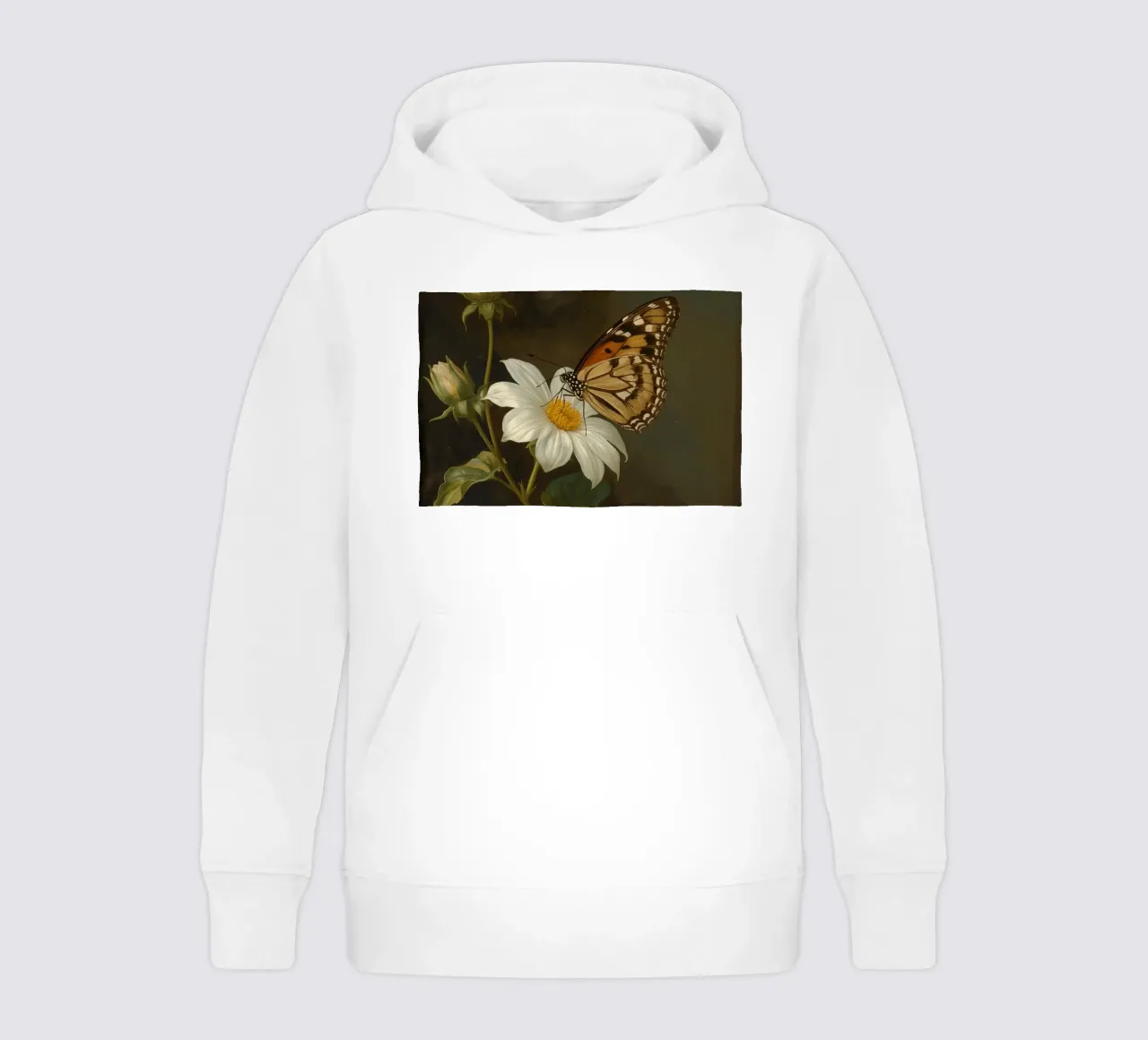 Farfalla che si posa su un fiore bianco con foglie verdi felpa bambino con cappuccio da DesignDoodle