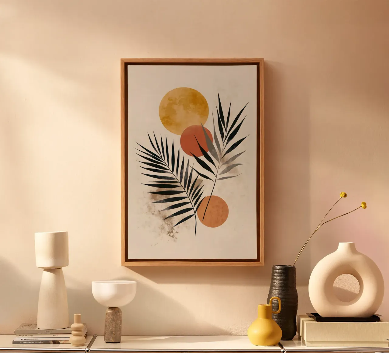 Arte abstracto con hojas de palmera lienzo con Marco flotante de Studio Verde