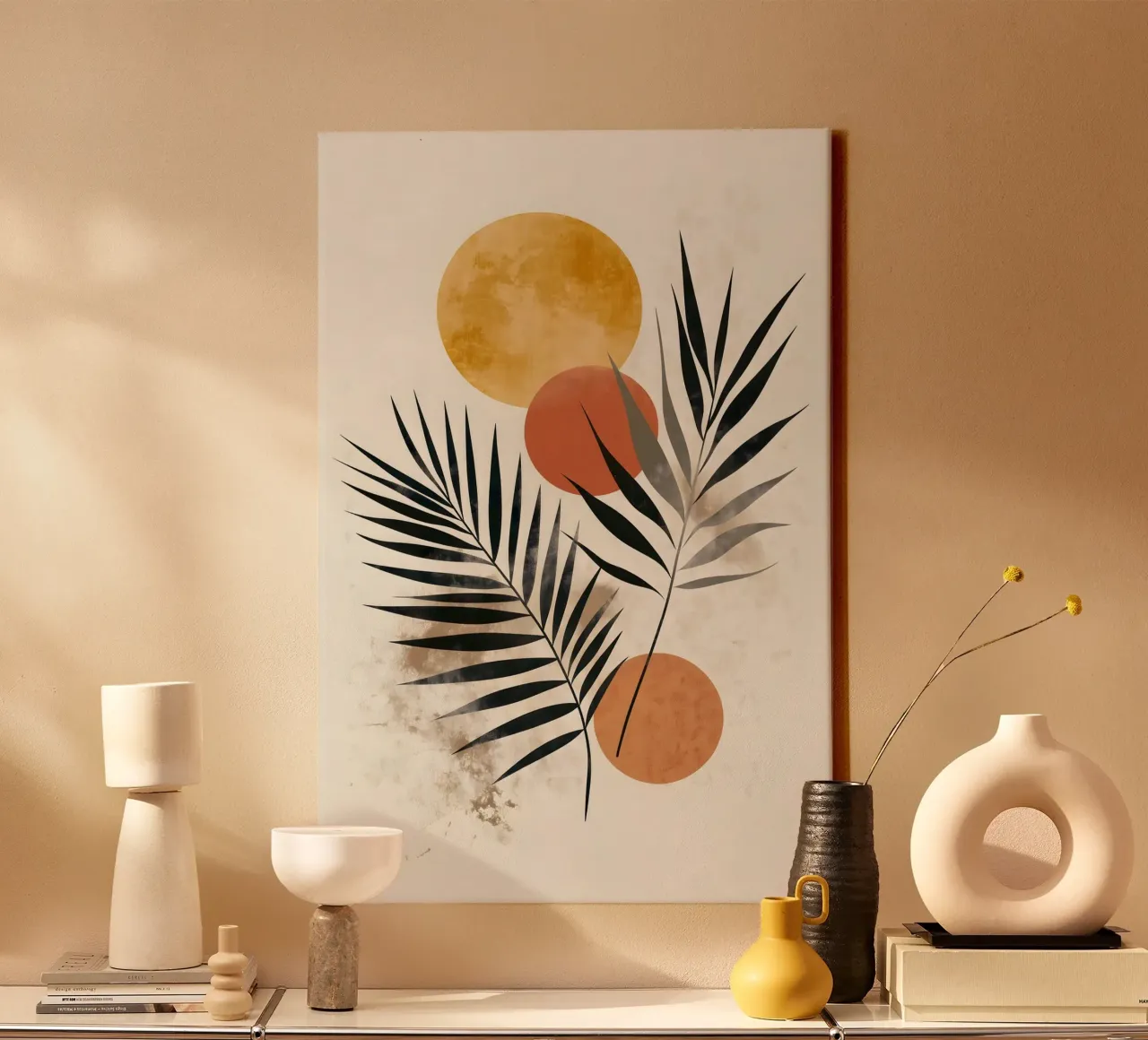 Arte abstracto con hojas de palmera lienzo con Marco flotante de Studio Verde