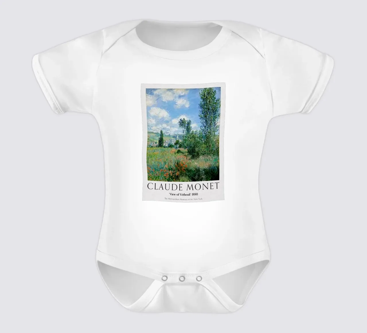 Poster Claude Monet short-sleeve baby romper by https://www.juniqe.com/uk/shop/Henndraws