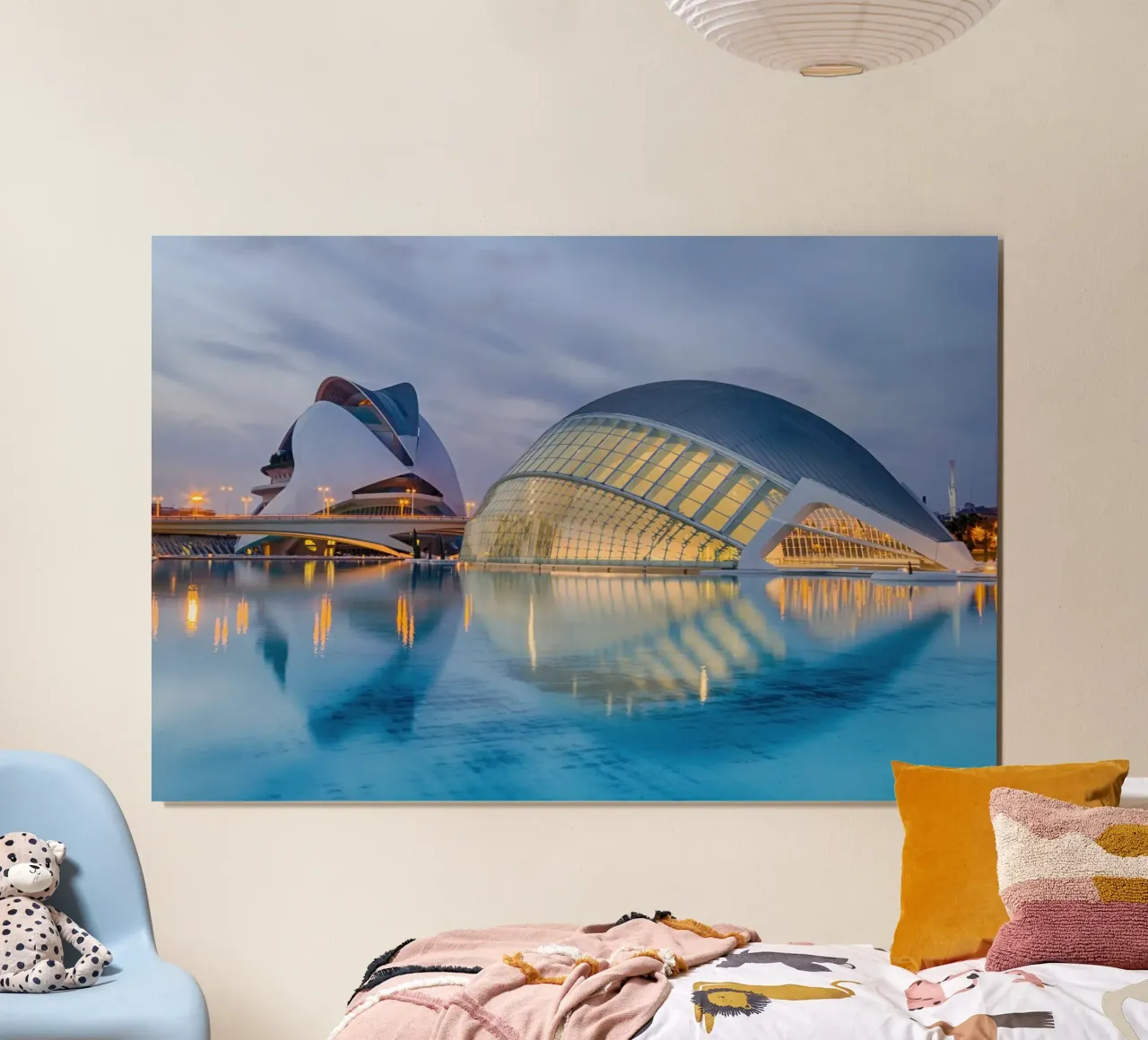 Città delle Arti e delle Scienze, Valencia, Spagna poster con telaio in legno da Wanderlust Vibes