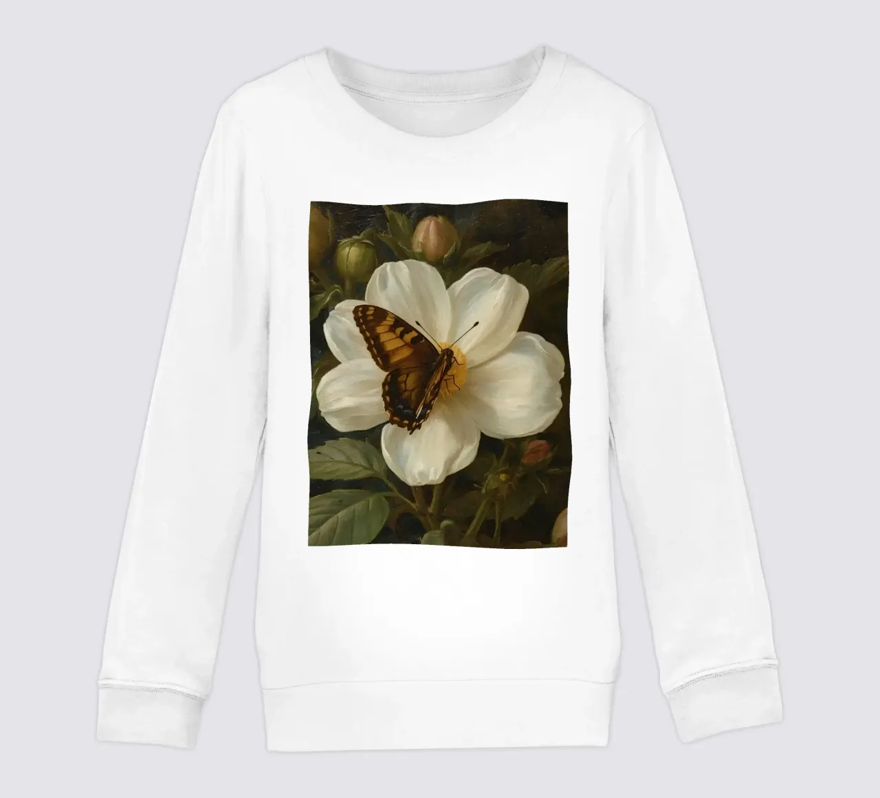 Dipinto a olio di farfalla che si posa su un fiore bianco felpa bambino da DesignDoodle