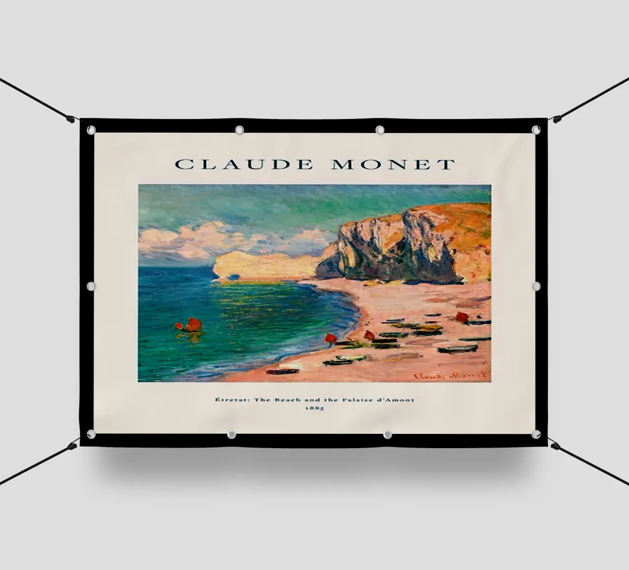 Vista d'epoca su spiaggia e montagna telo in pvc da https://www.juniqe.com/uk/shop/Henndraws