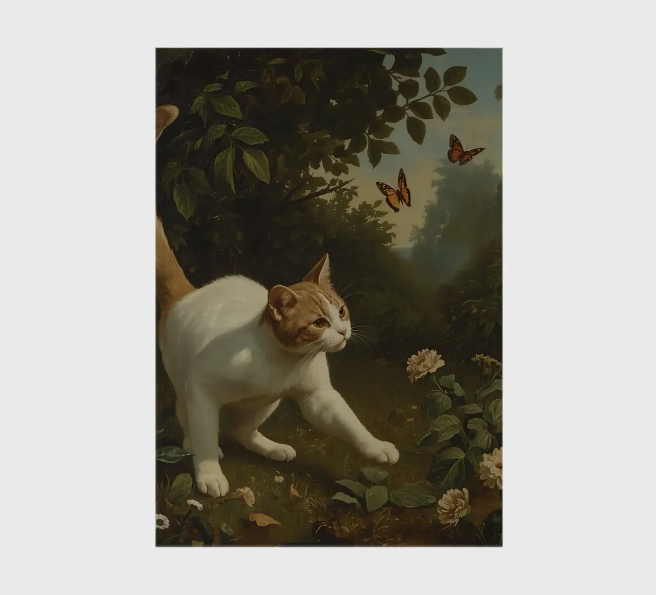 Curious cat exploring a garden while chasing butterflies notebook by DesignDoodle