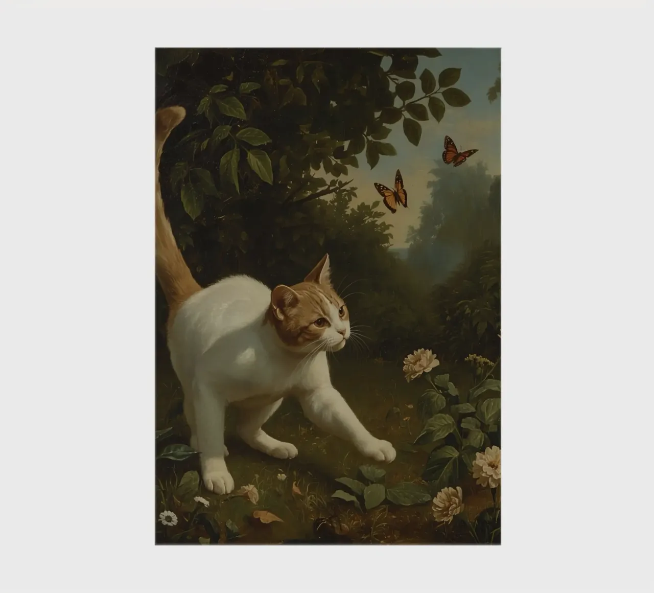 Curious cat exploring a garden while chasing butterflies notebook by DesignDoodle