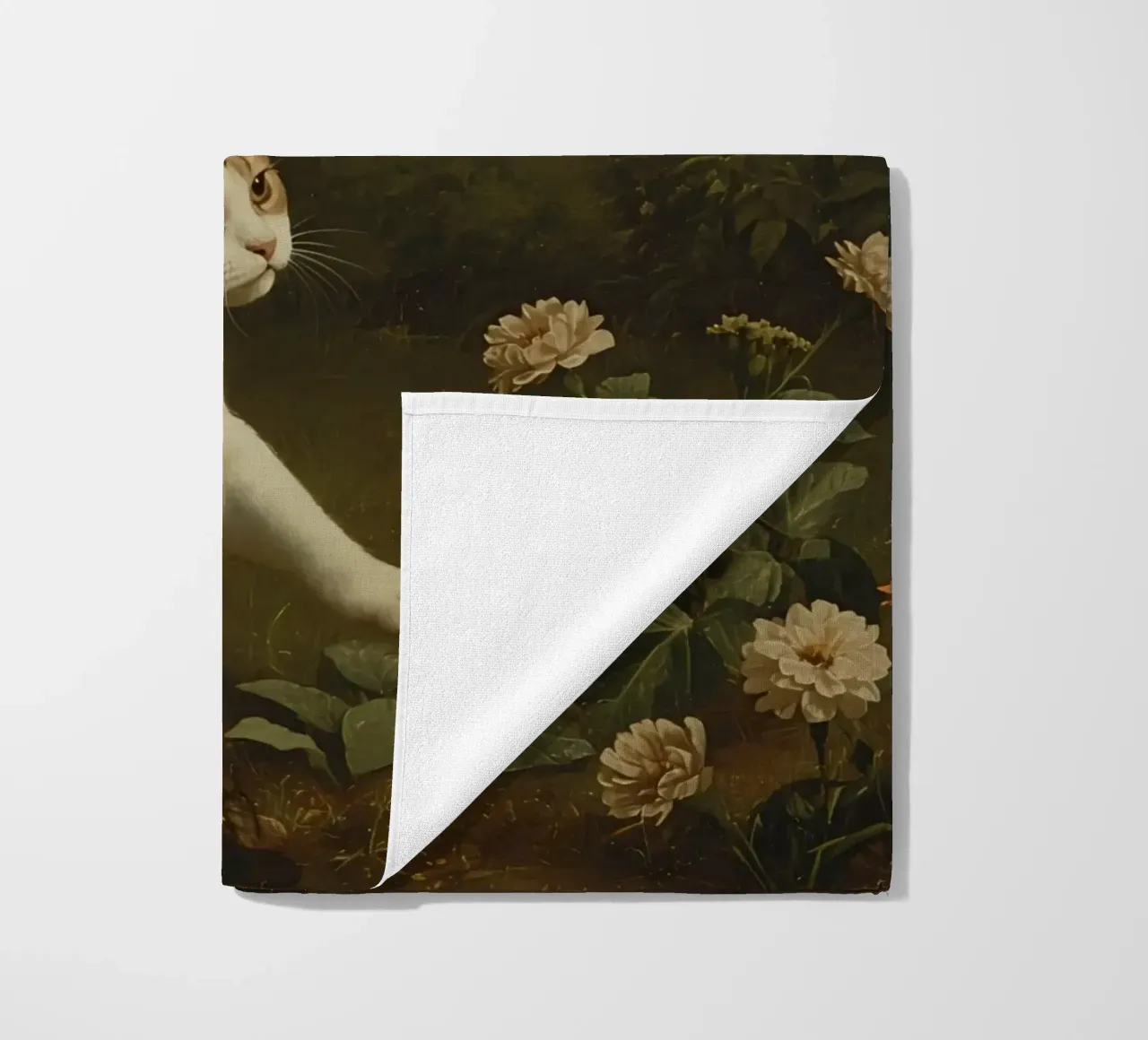 Curious cat exploring a garden while chasing butterflies beach towel by DesignDoodle