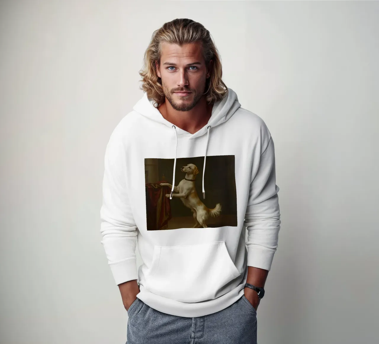 Hund stehend mit Pfoten auf einem Tisch in einer klassischen Umgebung Hoodie von DesignDoodle