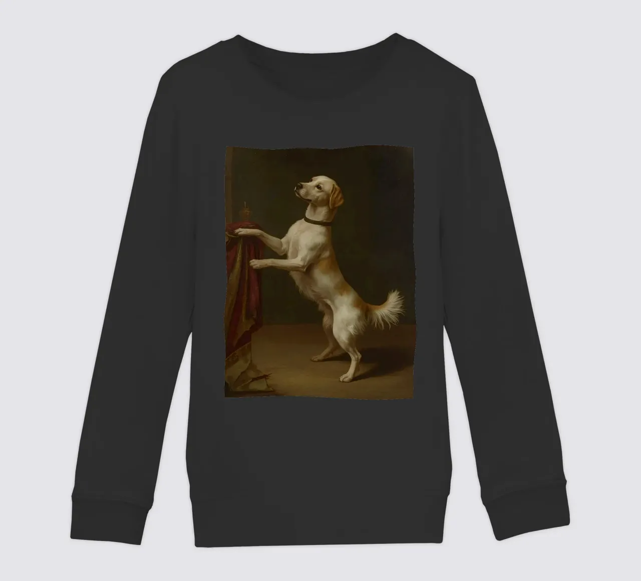 Cane in piedi con le zampe su un tavolo in un ambiente classico felpa bambino da DesignDoodle