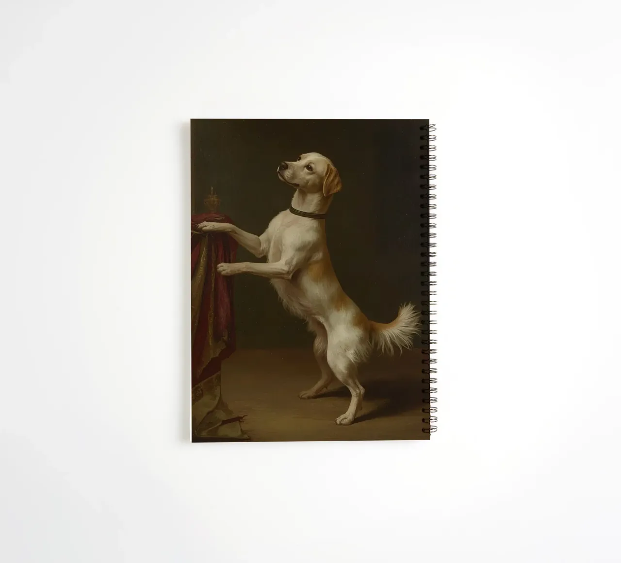 Cane in piedi con le zampe su un tavolo in un ambiente classico diario ad anelli da DesignDoodle