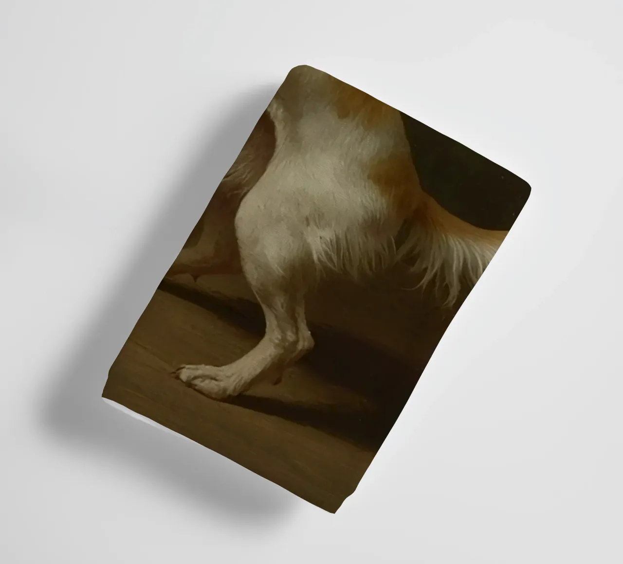 Cane in piedi con le zampe su un tavolo in un ambiente classico asciugamano da bagno da DesignDoodle