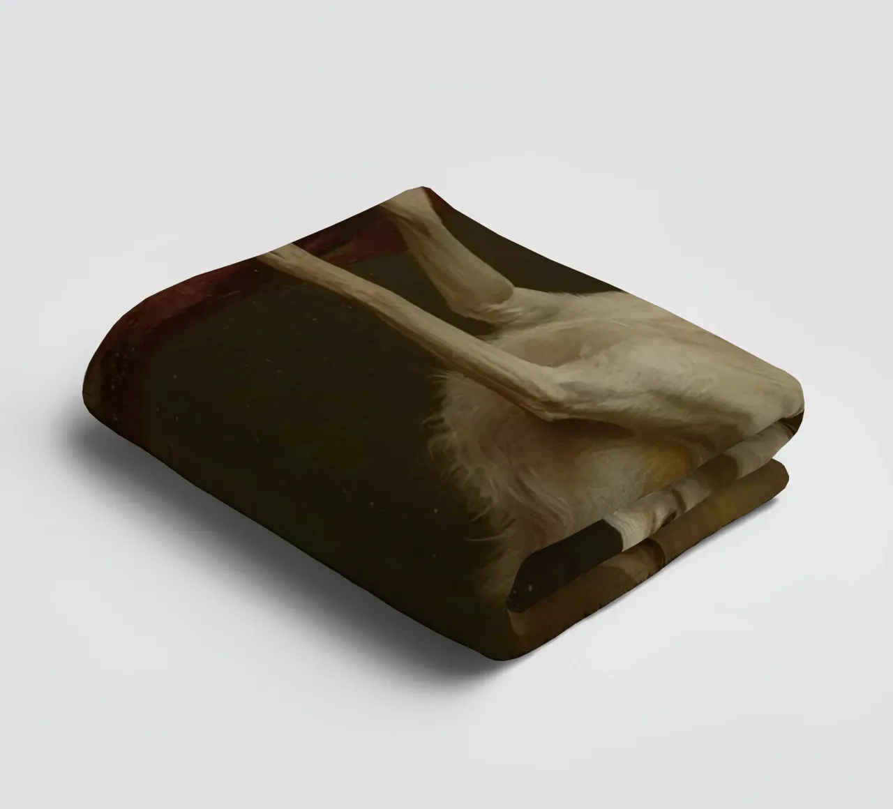 Cane in piedi con le zampe su un tavolo in un ambiente classico asciugamano da bagno da DesignDoodle