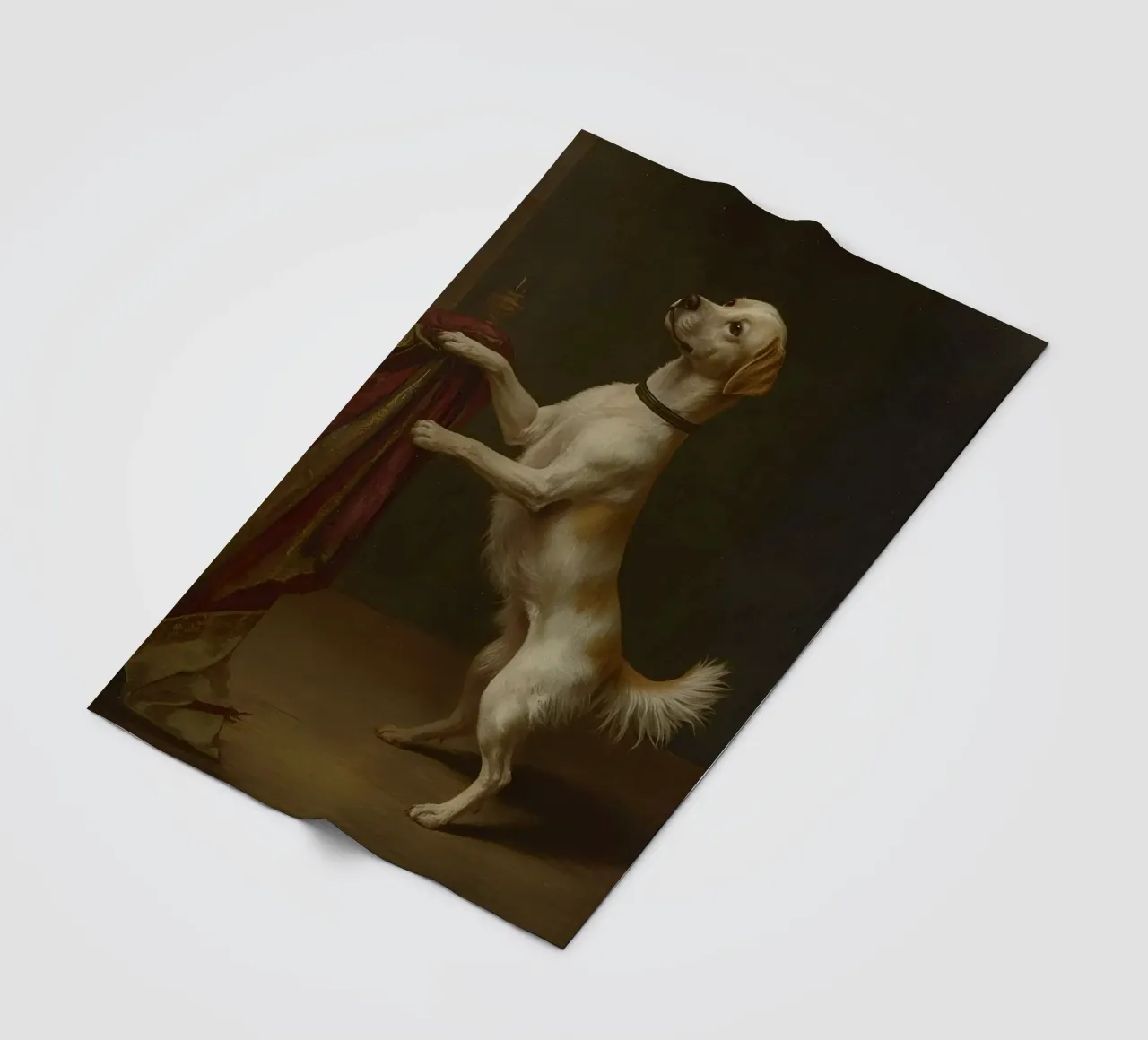 Cane in piedi con le zampe su un tavolo in un ambiente classico coperta in pile da DesignDoodle