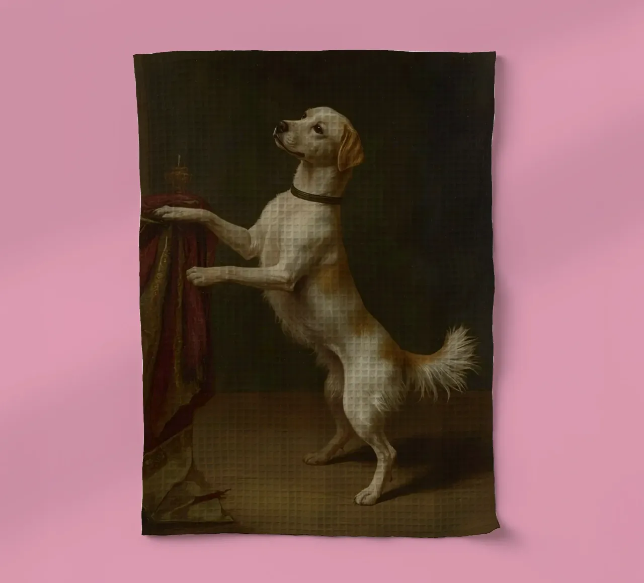 Cane in piedi con le zampe su un tavolo in un ambiente classico canovaccio da cucina da DesignDoodle