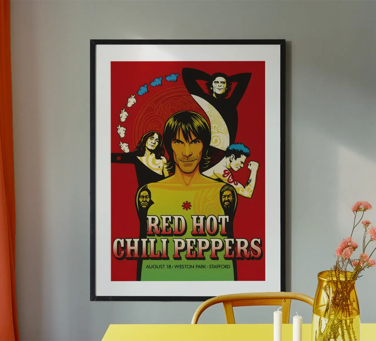 Red Hot Chili Peppers 2001 Weston Park Craig Phillips poster con telaio in legno da DGUnder