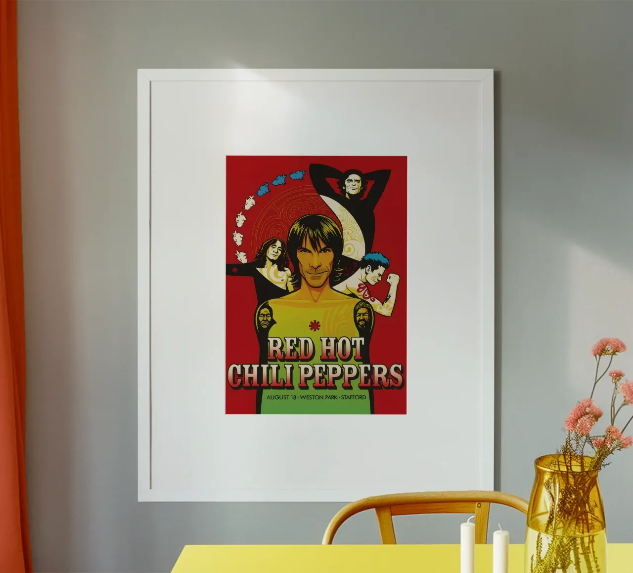Red Hot Chili Peppers 2001 Weston Park Craig Phillips poster con telaio in legno da DGUnder
